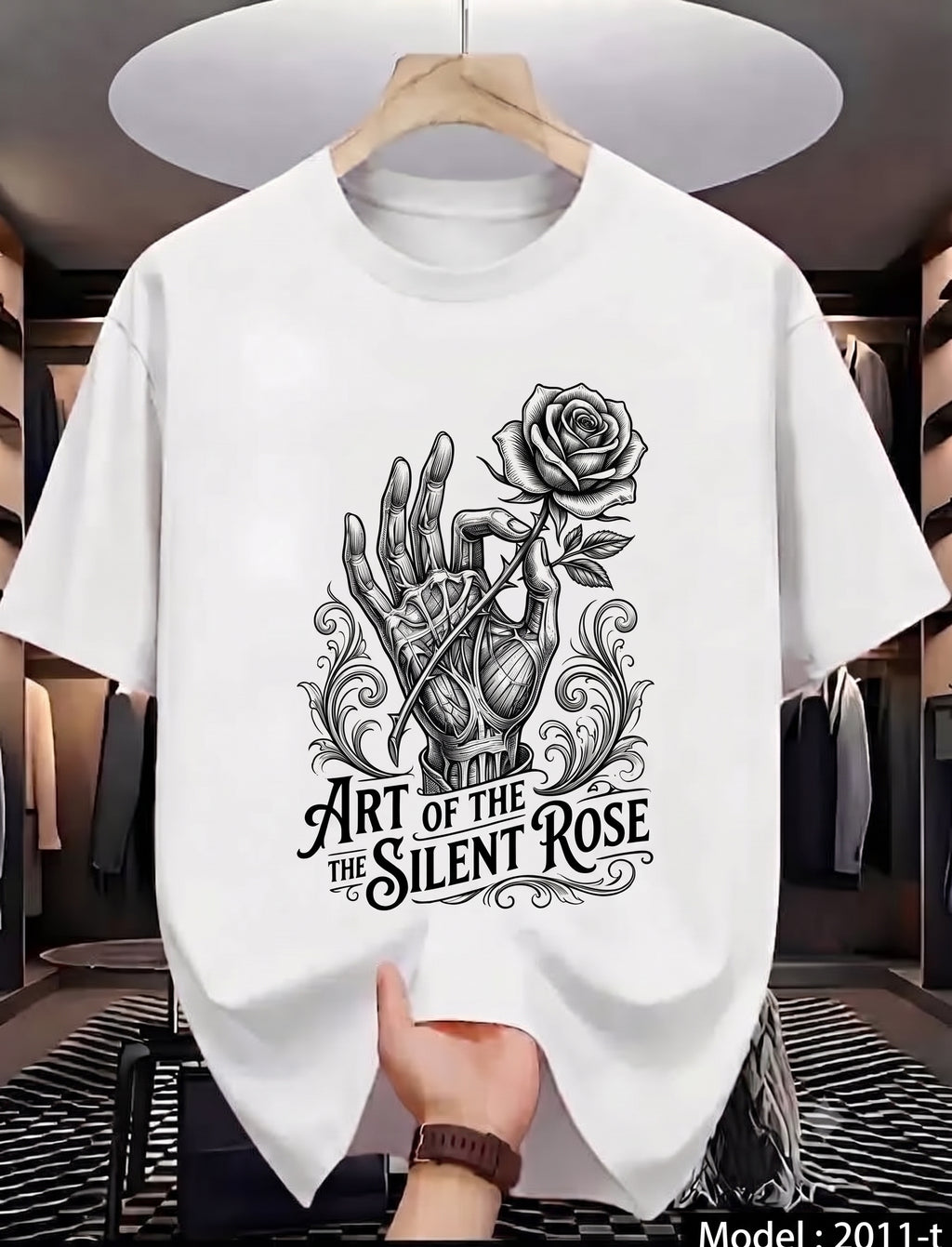 T-SHIRT BRAND FAST PRINT - "Art of the Silent Rose" Hand Illustration White Tee