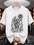 T-SHIRT BRAND FAST PRINT - "Art of the Silent Rose" Hand Illustration White Tee