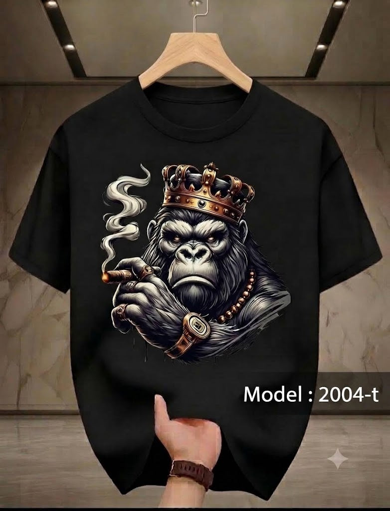 King Gorilla Crown & Cigar Black Graphic Tee | T-SHIRT BRAND FAST PRINT