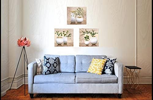Piy Painting 3Pcs Elegant Green Plants in Vase Bottles Picture Painting Canvas Wall Art Waterproof Bracket Mounted in Real Wood Paintings Nice Gift for your Home Décor 12x12inch