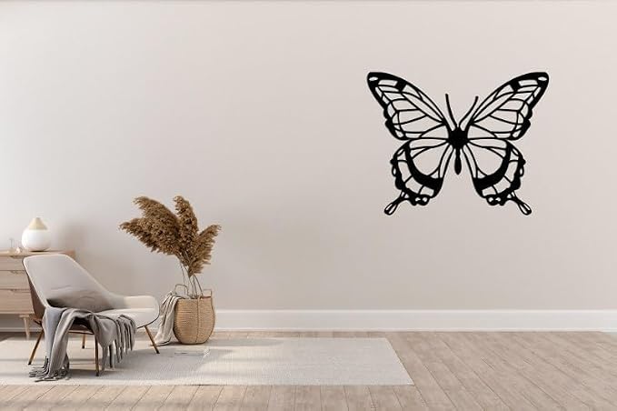 Wooden butterfly wall art, 75 x 60 cm, black