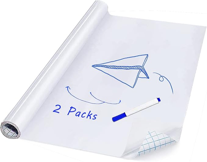 2 Pack Dry Wipe Magic Self Adhesive Whiteboard Sticker Roll - DIY Wall Paper Contact White Board Stickers 17.7" x 78.7", Chalkboard Wallpaper for Office/Bar/Home/Store/Restaurants(Includes 2 Pen)