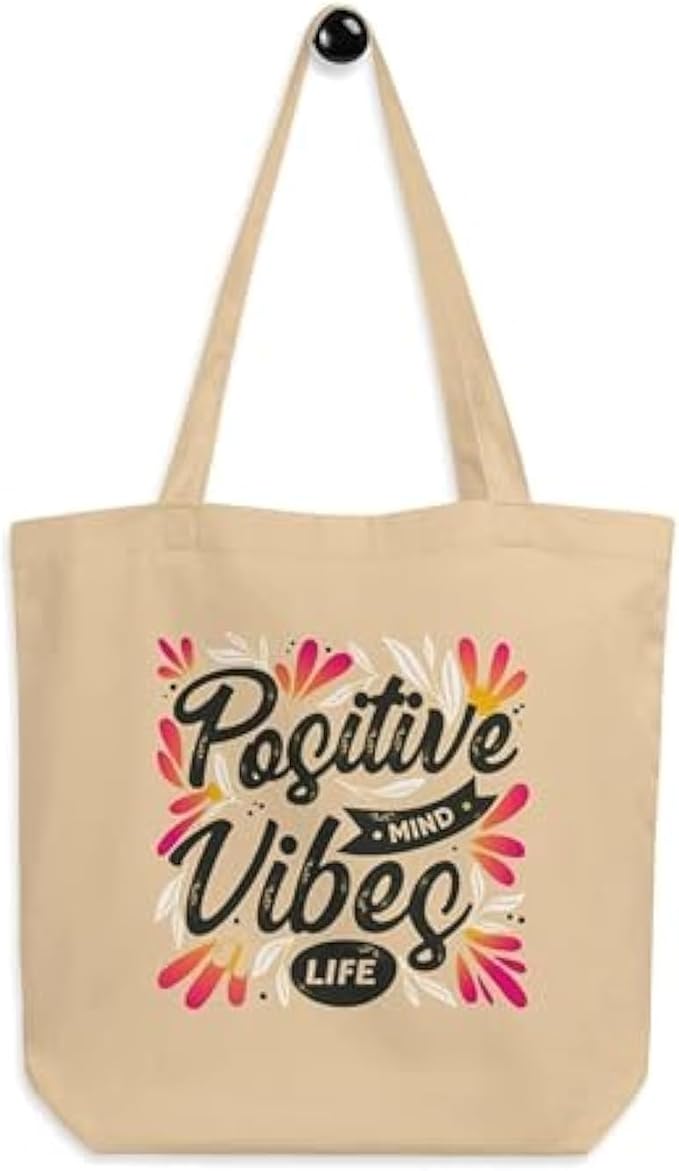 Canvas Shopping Tote Bag - Printed Words (Positive Vibes)