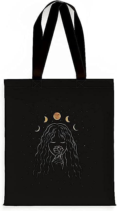 Huayyah T31 Canvas Tote Bag With Zipper And 2 Large Pockets (Moons Girl)