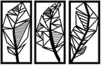 3-panel geometric leaf wooden wall art, black, 1.2m x 80cm, H01622