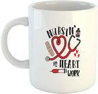 Happu - Printed Ceramic Coffee Mug, for Nurses, Nursing is Heart Work, Gift for Nursing Students, Gift for Community Helpers, Gift for Hospital Staff, 325 ML(11Oz), 3280-WH