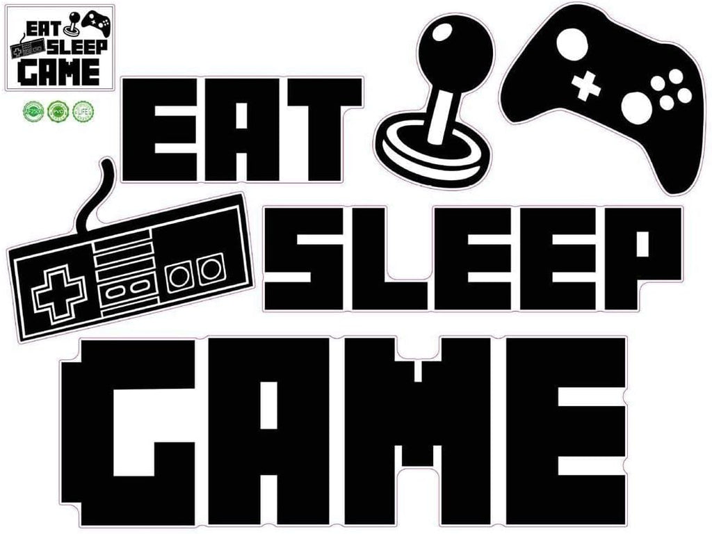 Eat Sleep Game Decal Gaming PVC Sticker Keyboard Joystick Gamepad Gamer Wall Art Design Teen Room Gaming Room Wall Sticker