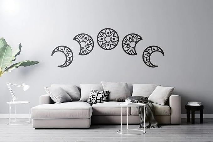 Moon Phases Wooden Wall Sticker Set H01255 - 5 Pieces, 30 x 30 cm, Black