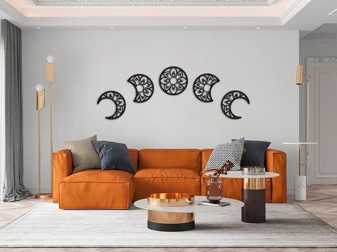 Moon Phases Wooden Wall Sticker Set H01255 - 5 Pieces, 30 x 30 cm, Black