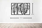 3-panel geometric leaf wooden wall art, black, 1.2m x 80cm, H01622