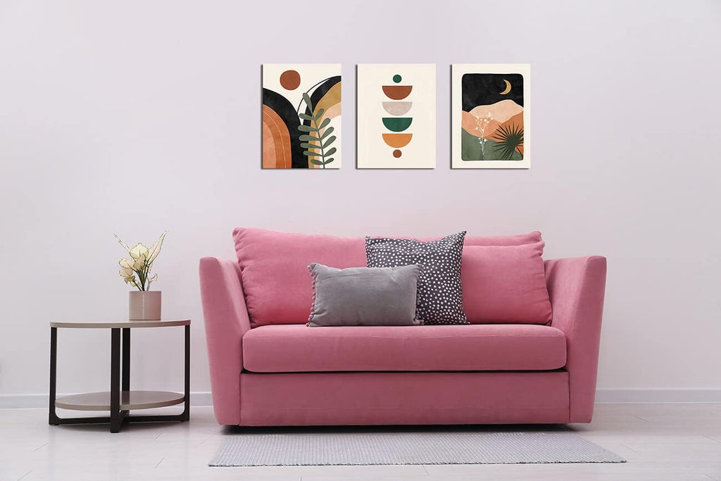 Orange Minimalist Boho Wall Art Geometry Neutral Abstract Art Modern 3 Pieces Stretched and Framed Artwork HD Pictures Canvas Prints Wall Art for Bedroom Office Home Bathroom Wall Decor 12"x16"x3