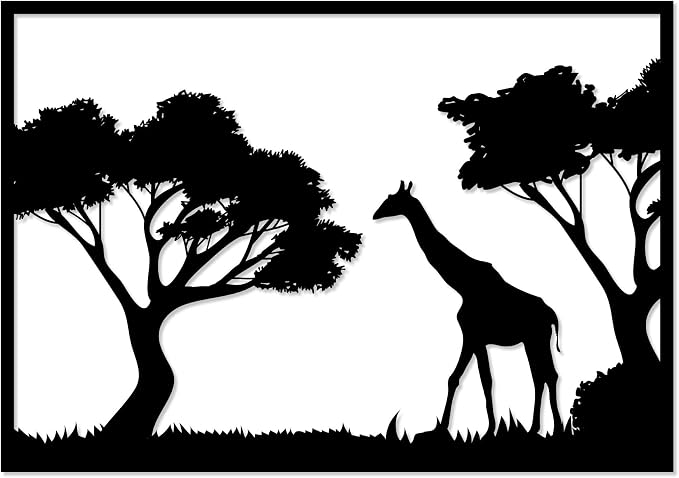 Wooden Wall Art Panel with Giraffe Design, 60x80cm, Black