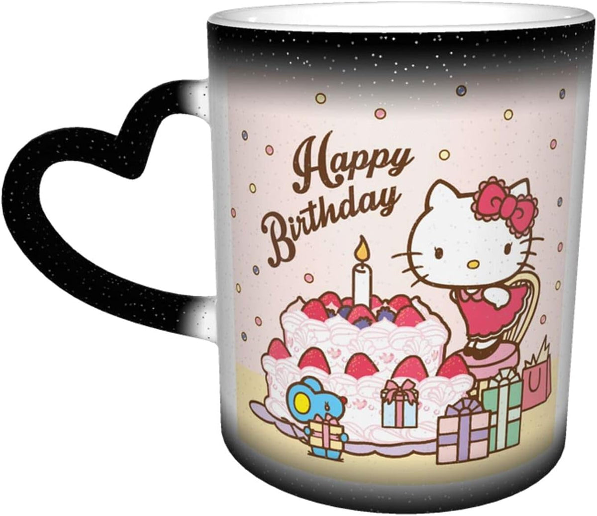 Tinwyde Anime Kitty Cat Mug Coffee Travel Mugs Novelty Heat Color Changing Mug Magic Galaxy Starry Ceramic Tea Cups Gift