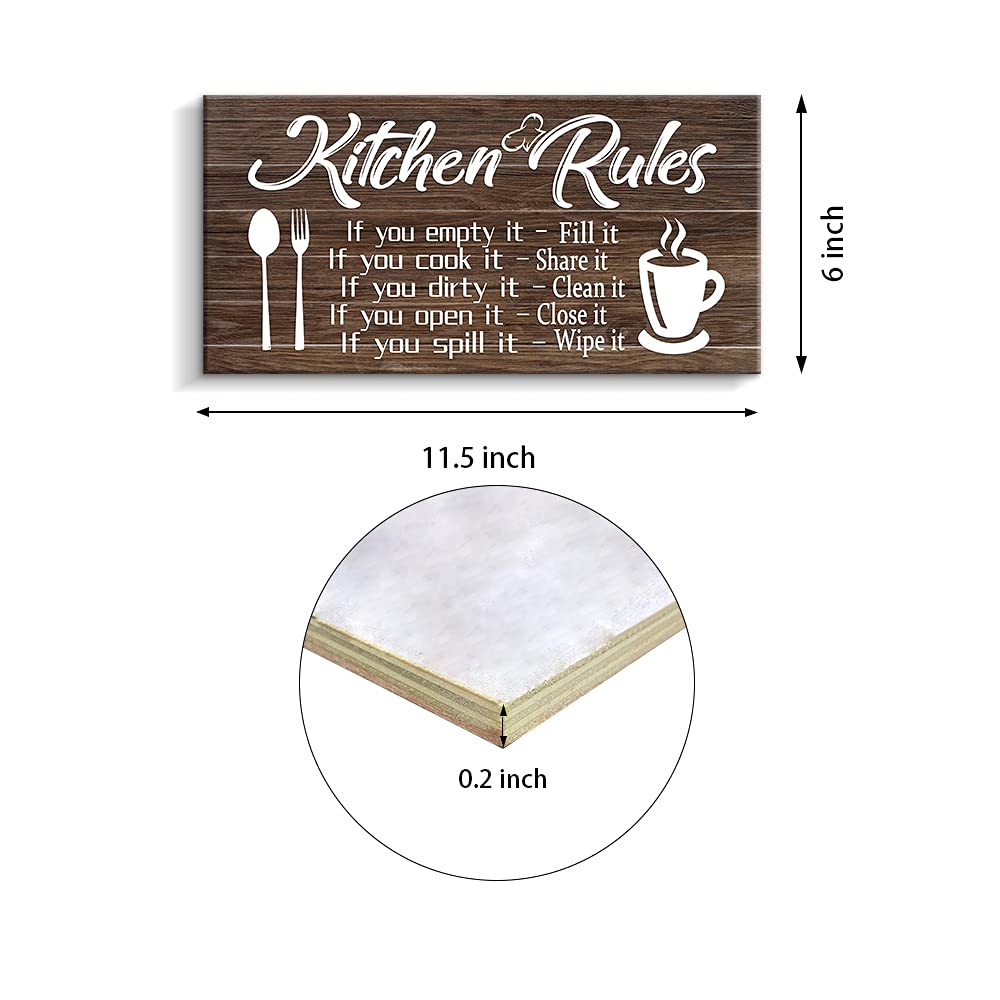 Pinetree Art Kitchen Rules Wall Decor Rustic Farmhouse Funny Kitchen Quote Wood Wall Sign Modern Home Wooden Signs for Kitchen Decoration (6" X 11.5", brown)