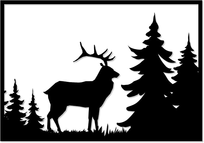 Wooden Wall Art Panel with a Deer Design, 60x80 cm, Black