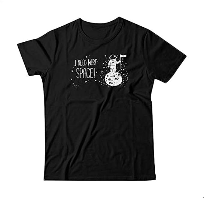 Fast Print Space Short Sleeve T-Shirt For Men- Black White, XL