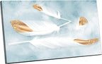 Abstract wall art panel with a feather design, white and gold color, measuring 60x40 cm, with a frame.