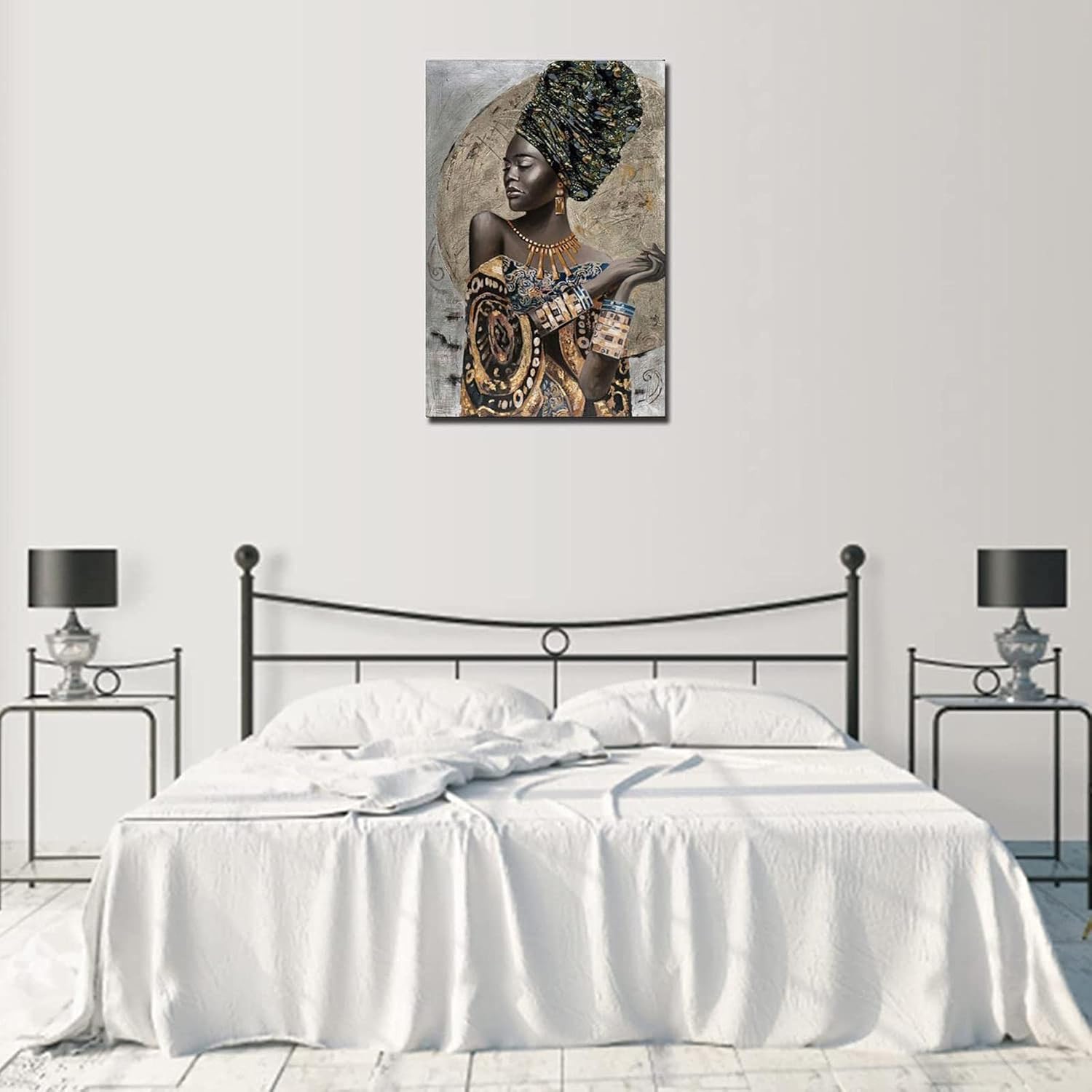 HYFBH African American Wall Art- Elegant Black Woman Minimalist Wall Decor- Abstract Black Art Painting Canvas Prints for Living Room Bathroom Home Decoration Framed Artwork for Walls 12”x16”