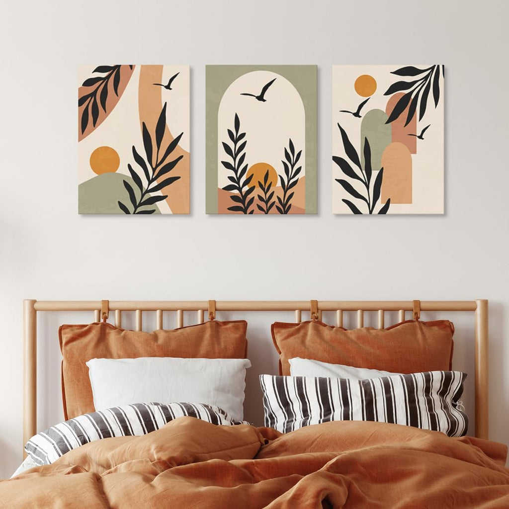 EUROPICART Living Room Wall Art Boho Style Abstract Painting Decoration, Bohemian Warm Canvas Prints Artwork for Modern Home Walls Décor, Set of 3 (12x16)