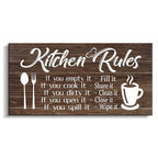 Pinetree Art Kitchen Rules Wall Decor Rustic Farmhouse Funny Kitchen Quote Wood Wall Sign Modern Home Wooden Signs for Kitchen Decoration (6" X 11.5", brown)