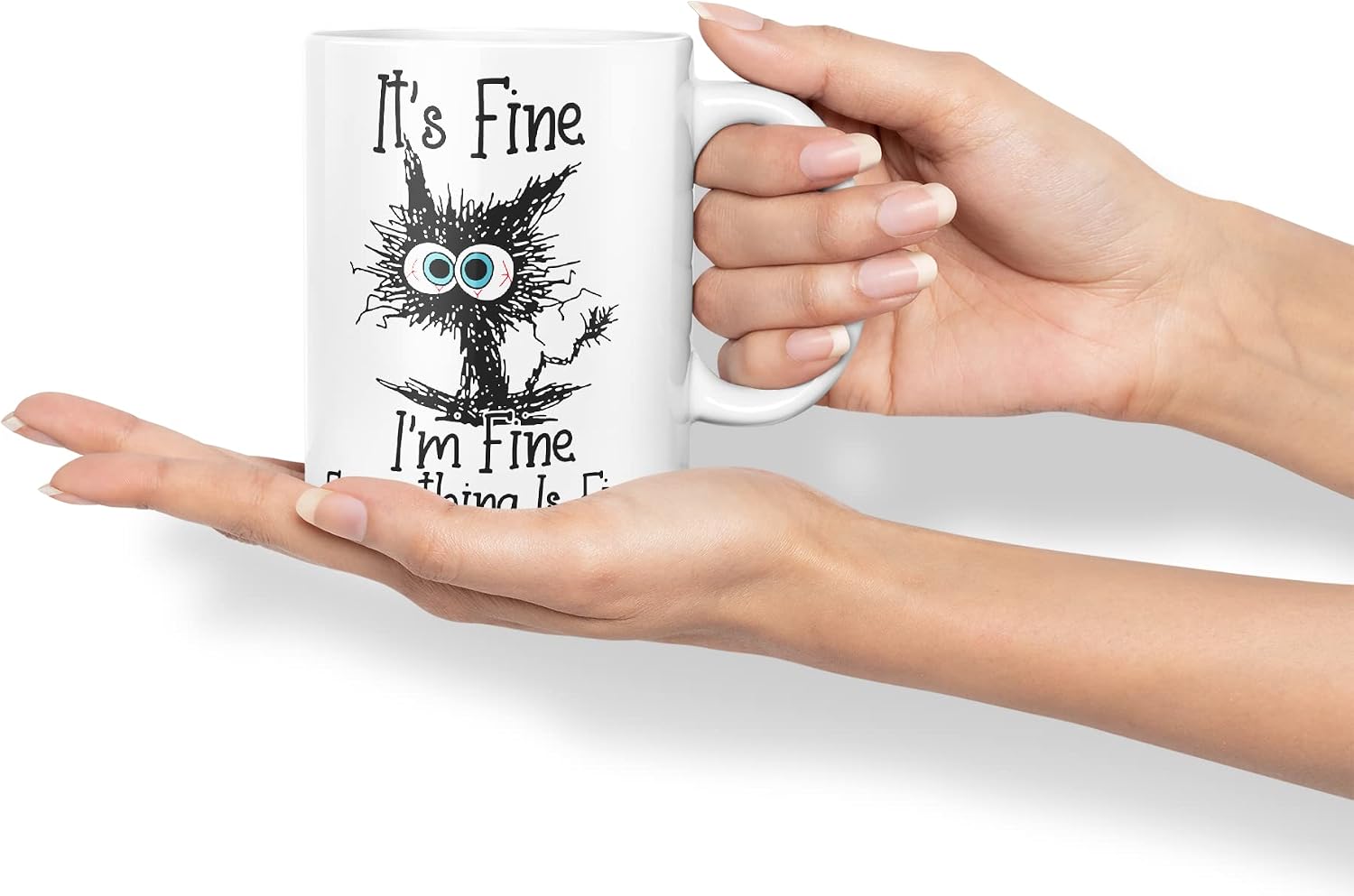 Vixar Its Fine I'm Fine Everything is fine Cat Joke Coloured Mug Cup Gift Birthday Work Office Christmas Tea Coffee (White)