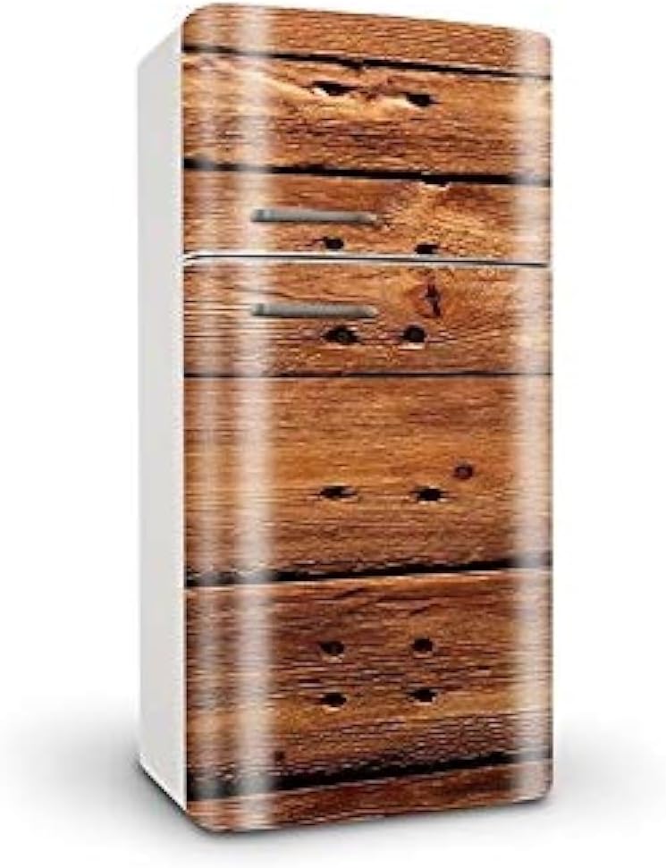 HAN&CHENG Creative 3D Brown Wooden Fridge Sticker Self-adhesive Home Decorative Wall Sticker