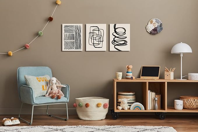 Gray and Black Line Creative Minimalist Abstract Wall Art Decor Modern 3 Pieces Stretched and Framed Pictures HD Artwork Canvas Print Wall Art for Bedroom Bathroom Home Office Wall Decor 12"x16"x3