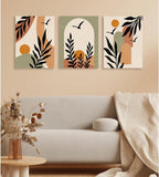 EUROPICART Living Room Wall Art Boho Style Abstract Painting Decoration, Bohemian Warm Canvas Prints Artwork for Modern Home Walls Décor, Set of 3 (12x16)