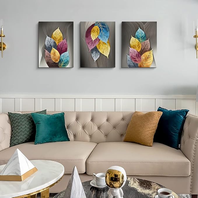 Canvas Wall Art For Living Room Family Wall Decor For Bedroom Kitchen Decor Artwork Abstract Leaves Painting Fashion Office Wall Pictures Poster Prints Bathroom Home Decorations 12" X 16" 3 Pieces