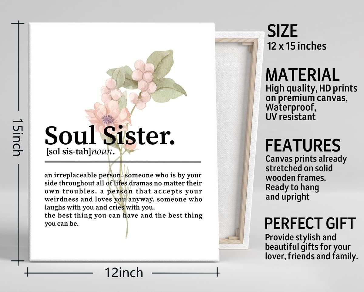 Soul Sister Canvas Wall Art Decor, Soul Sister Definition Motivational Quote Canvas Prints Poster Wall Art, Friendship Print, Bestie Birthday Gift, Inspirational Home Office Decor, Size 12x15 Inch