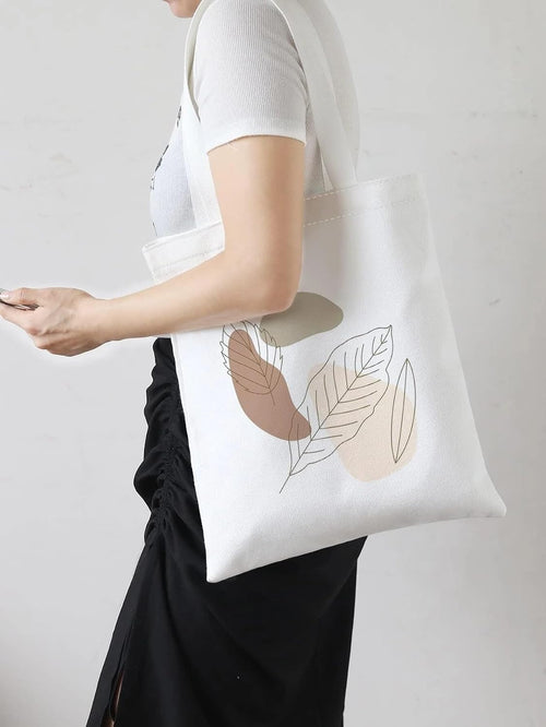 SHEIN-Leaf Graphic Color block Shoulder Tote Bag for women shein |these bags for women are big- White, 36