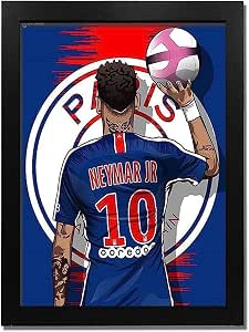 NEYMAR - BLACK - Wooden Frame with Glass - Printed Poster Tableau wall art BZL-190-24322-BK
