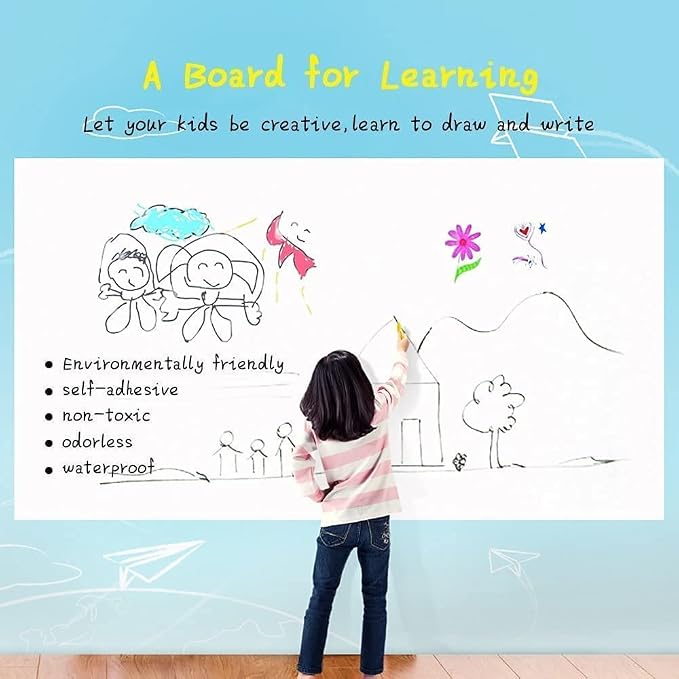 TECHBLAZE White Board Sticker with Marker Pen Reusable Extra Large Size for Wall Self Adhesive Removal use in Home Study Kids, Presentation Preparation in School and Office (White)