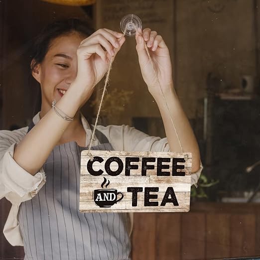 Funny Kitchen Signs Gift Farmhouse Coffee and Tea Wooden Hanging Sign Rustic Wall Art Home Coffee Bar Decoration 12 x 6 Inches