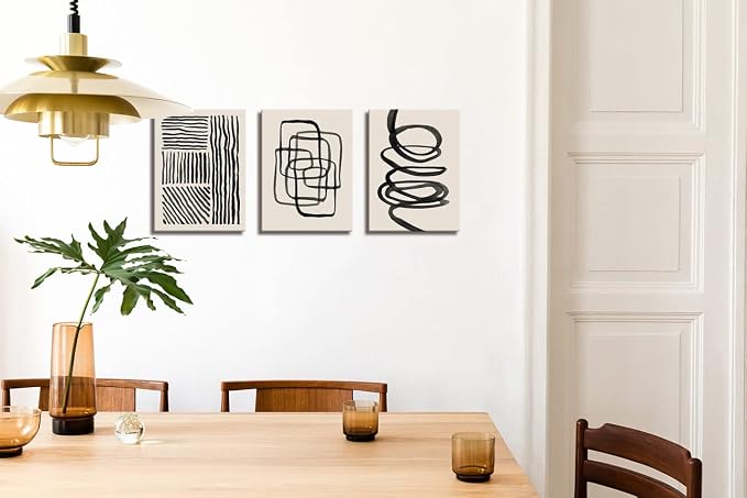 Gray and Black Line Creative Minimalist Abstract Wall Art Decor Modern 3 Pieces Stretched and Framed Pictures HD Artwork Canvas Print Wall Art for Bedroom Bathroom Home Office Wall Decor 12"x16"x3