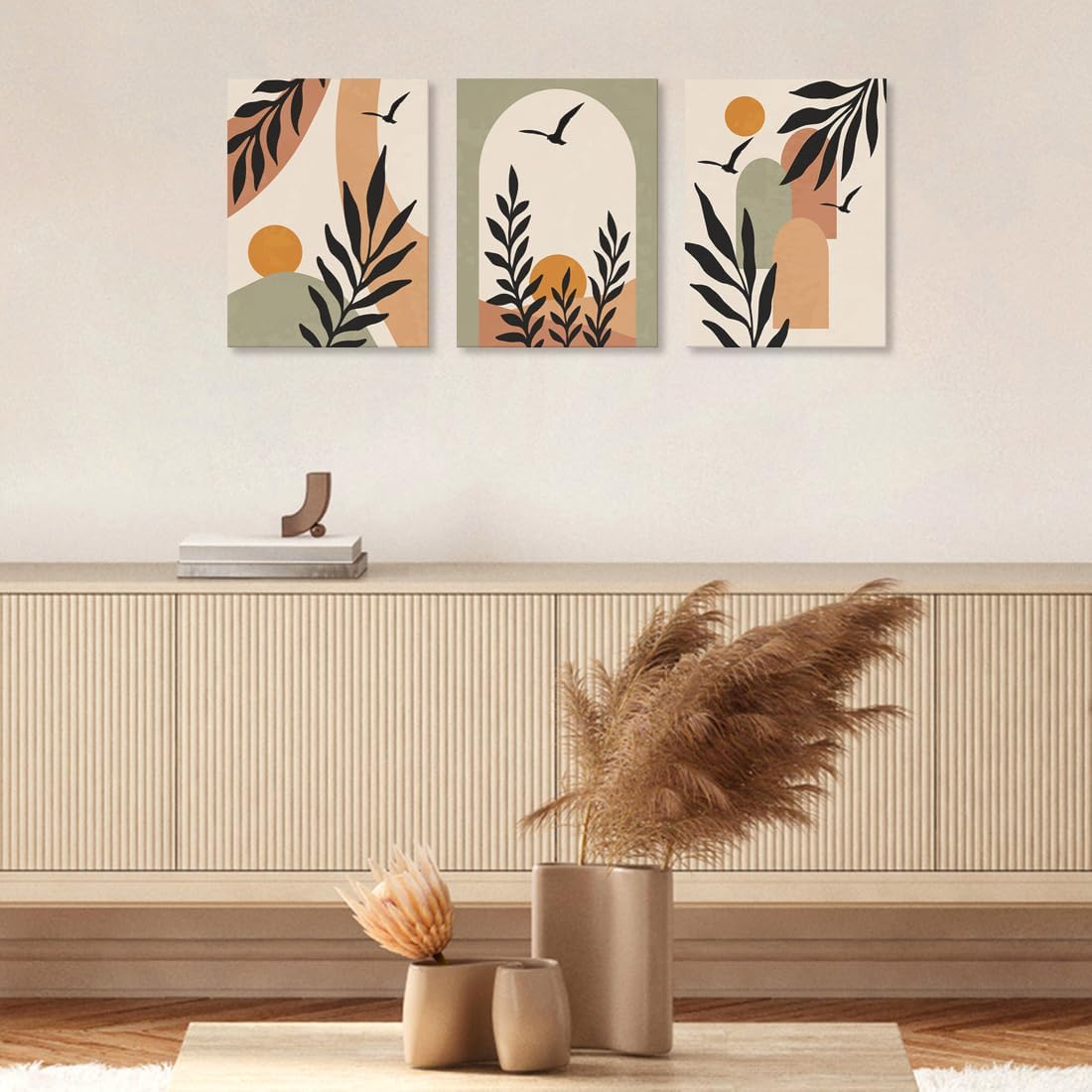 EUROPICART Living Room Wall Art Boho Style Abstract Painting Decoration, Bohemian Warm Canvas Prints Artwork for Modern Home Walls Décor, Set of 3 (12x16)