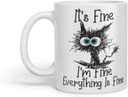 Vixar Its Fine I'm Fine Everything is fine Cat Joke Coloured Mug Cup Gift Birthday Work Office Christmas Tea Coffee (White)