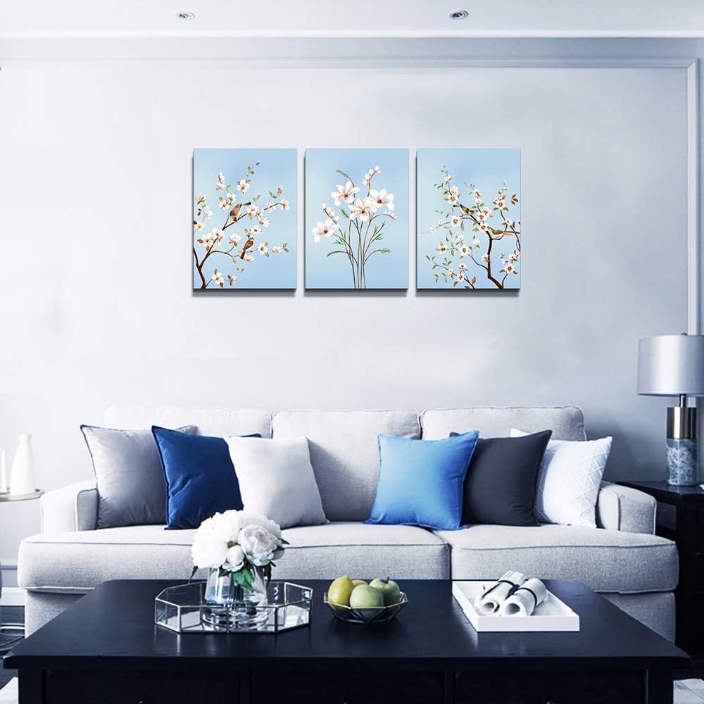 The simple life Canvas Wall Art for Living Room Bedroom Decoration Wall Painting,Watercolor trees and birds Bathroom Wall Decor Home Decoration Kitchen flowers Posters Artwork?16x12 inch/ 3 Piece Set