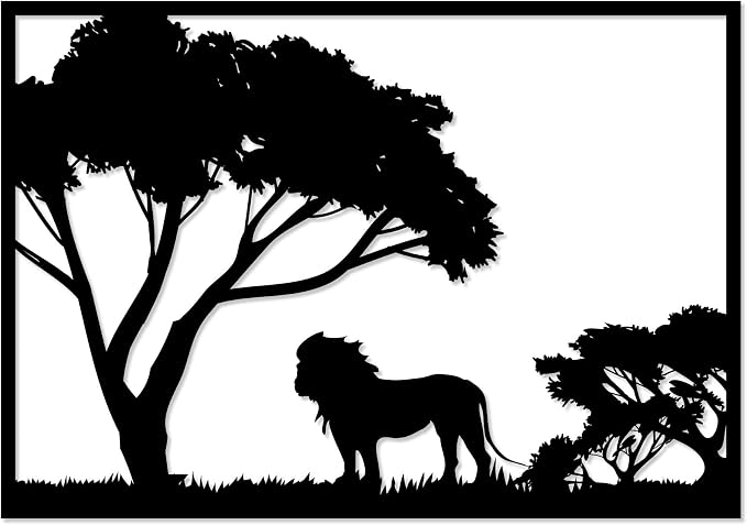 Wooden lion design wall art, 60x80cm black