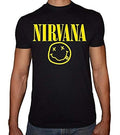 Fast Print Nirvana Round Neck T-Shirt for Men - Black Yellow