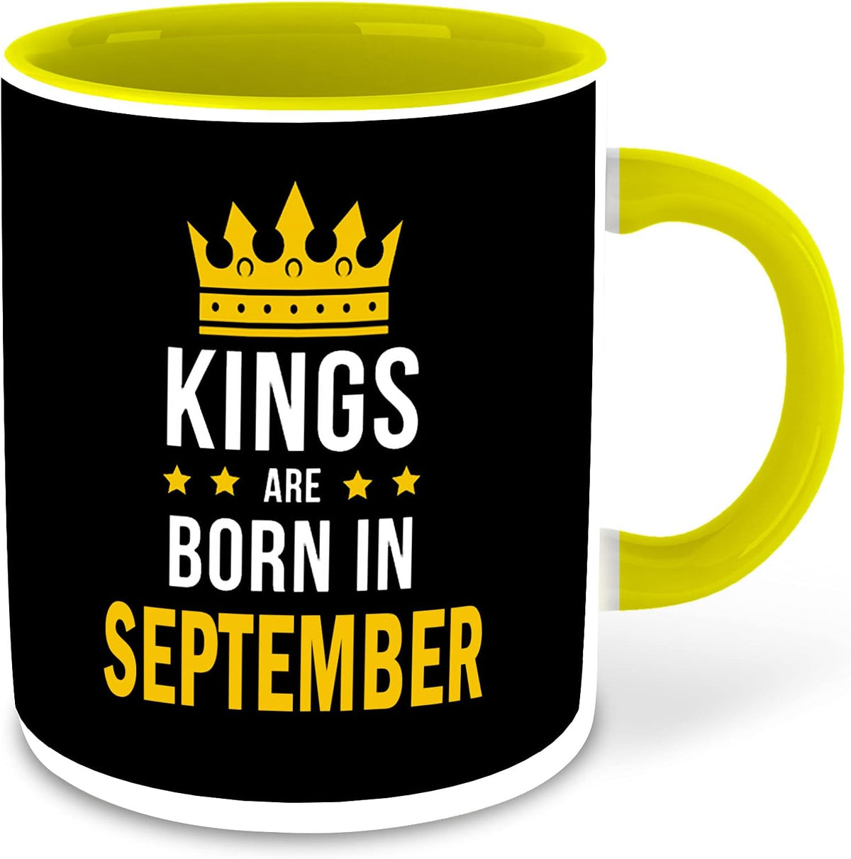 Whats Your Kick® - Kings are Born in September Printed Yellow Inner Colour Ceramic Coffee Mug with Coaster | Drink | Milk Cup - Best Gift | Kings Happy Birthday (Design 7)