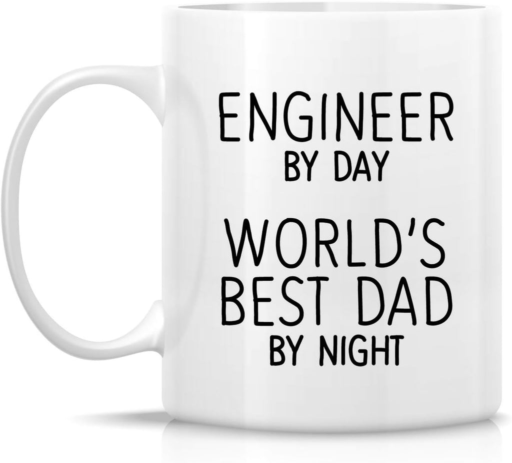 Fast Print Funny Mug - Engineer by Day World's Best Dad by Night 11 Oz Ceramic Coffee Mugs - Funny, Sarcasm, Sarcastic, Motivational, Inspirational birthday gifts for dad, papa, father, father's day gift