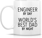 Fast Print Funny Mug - Engineer by Day World's Best Dad by Night 11 Oz Ceramic Coffee Mugs - Funny, Sarcasm, Sarcastic, Motivational, Inspirational birthday gifts for dad, papa, father, father's day gift