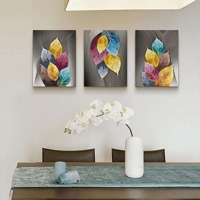 Canvas Wall Art For Living Room Family Wall Decor For Bedroom Kitchen Decor Artwork Abstract Leaves Painting Fashion Office Wall Pictures Poster Prints Bathroom Home Decorations 12" X 16" 3 Pieces