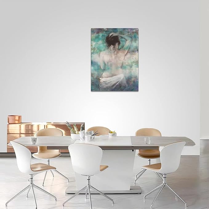 Beynepe Bathroom Decor Wall Art Beautiful Girl Back Pictures Abstract Woman Watercolor Painting Canvas Prints Modern Artwork Framed Decor for Girls Room Bedroom Bathroom 12"x16"