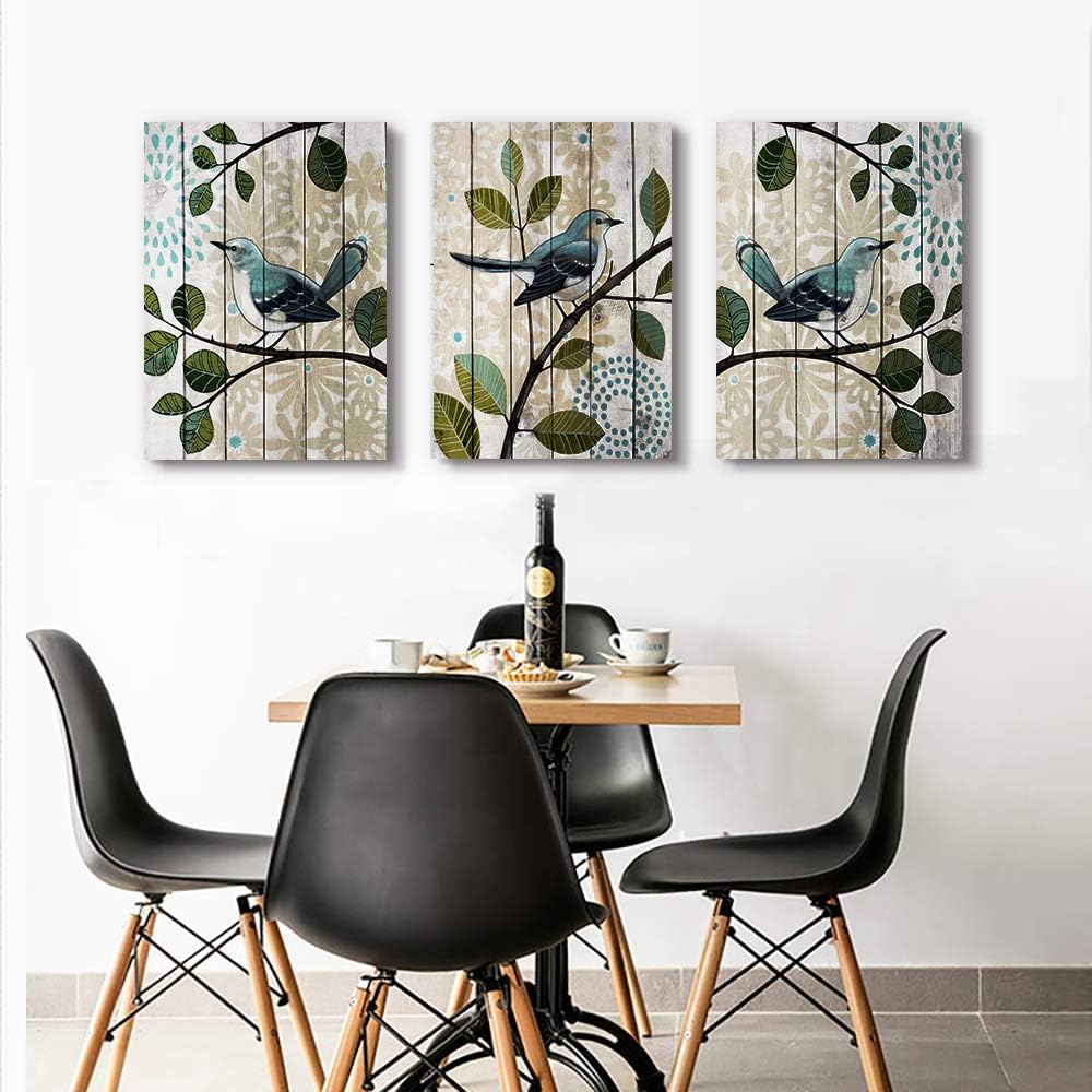 Flowers and birds 3 Pieces abstract Canvas Wall Art for living room Wall Decor for bedroom kitchen decorations Wood grain posters Canvas Prints artwork Modern framed bathroom Home decoration