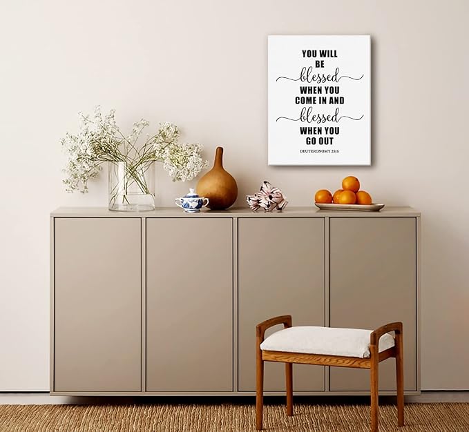 Canvas Wall Art Deuteronomy 28:6- You Will be Blessed When You Come in and Go Out Wall Art, Bible Verse Inspirational Decor, Christian Religious Scripture Wall Decor, Gift for Home Décor 12x15
