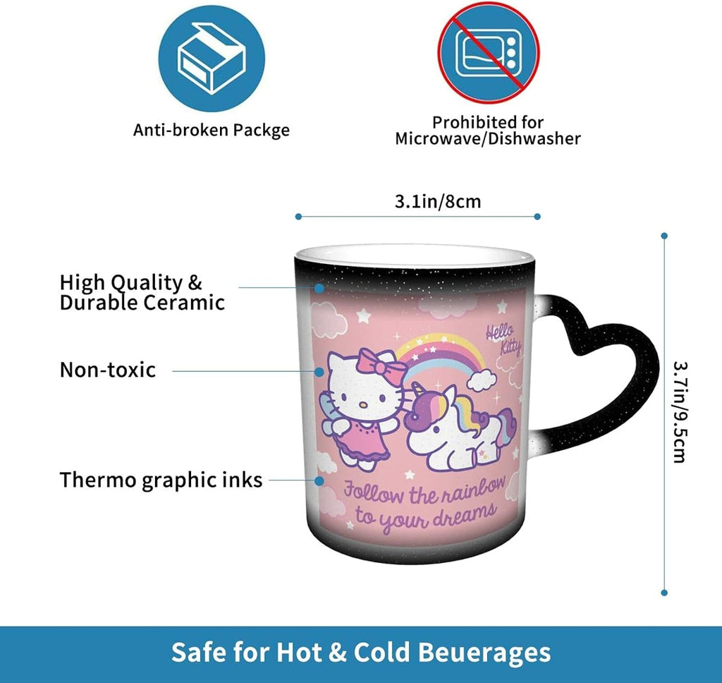 Tinwyde Anime Kitty Cat Mug Coffee Travel Mugs Novelty Heat Color Changing Mug Magic Galaxy Starry Ceramic Tea Cups Gift