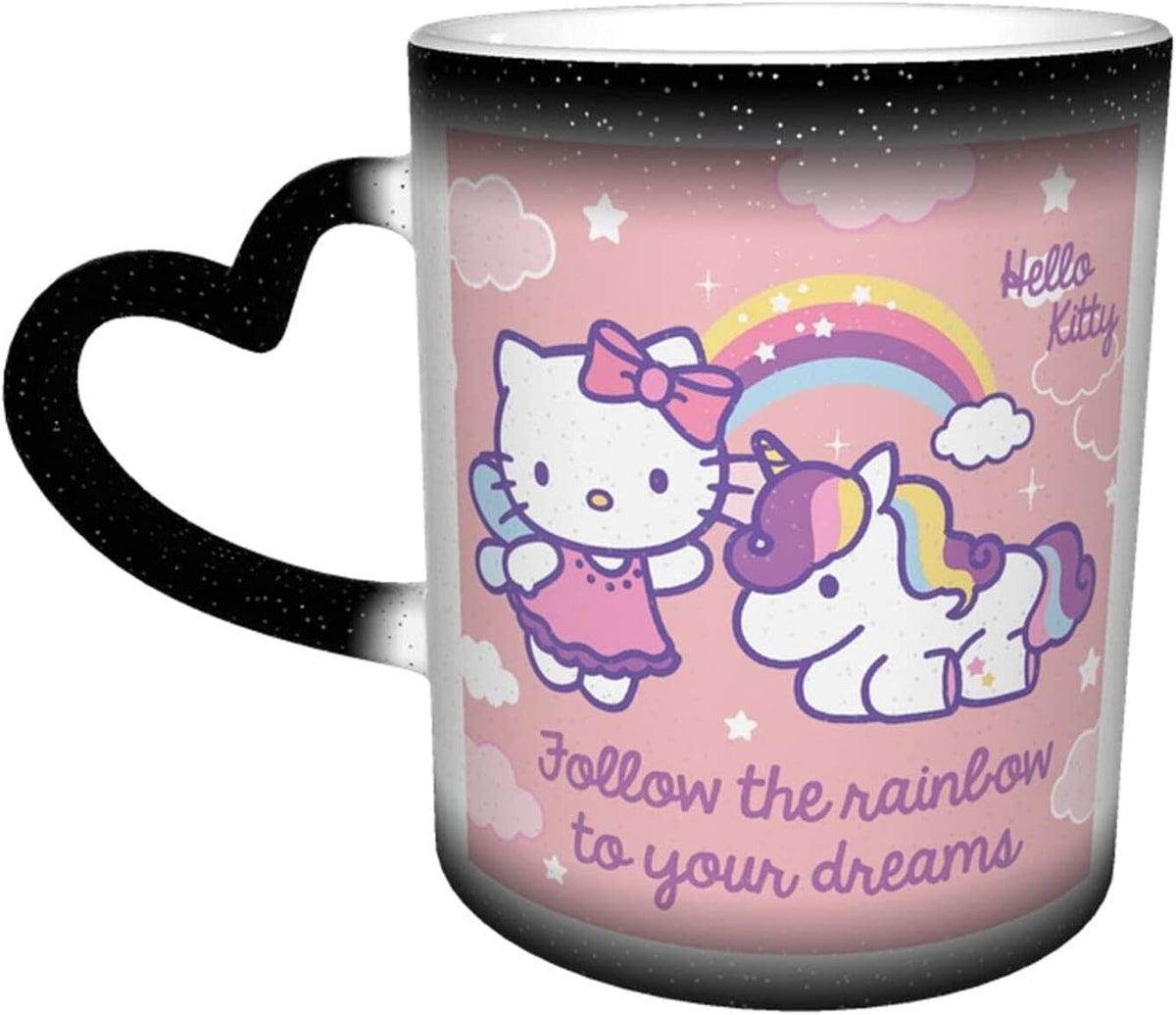 Tinwyde Anime Kitty Cat Mug Coffee Travel Mugs Novelty Heat Color Changing Mug Magic Galaxy Starry Ceramic Tea Cups Gift