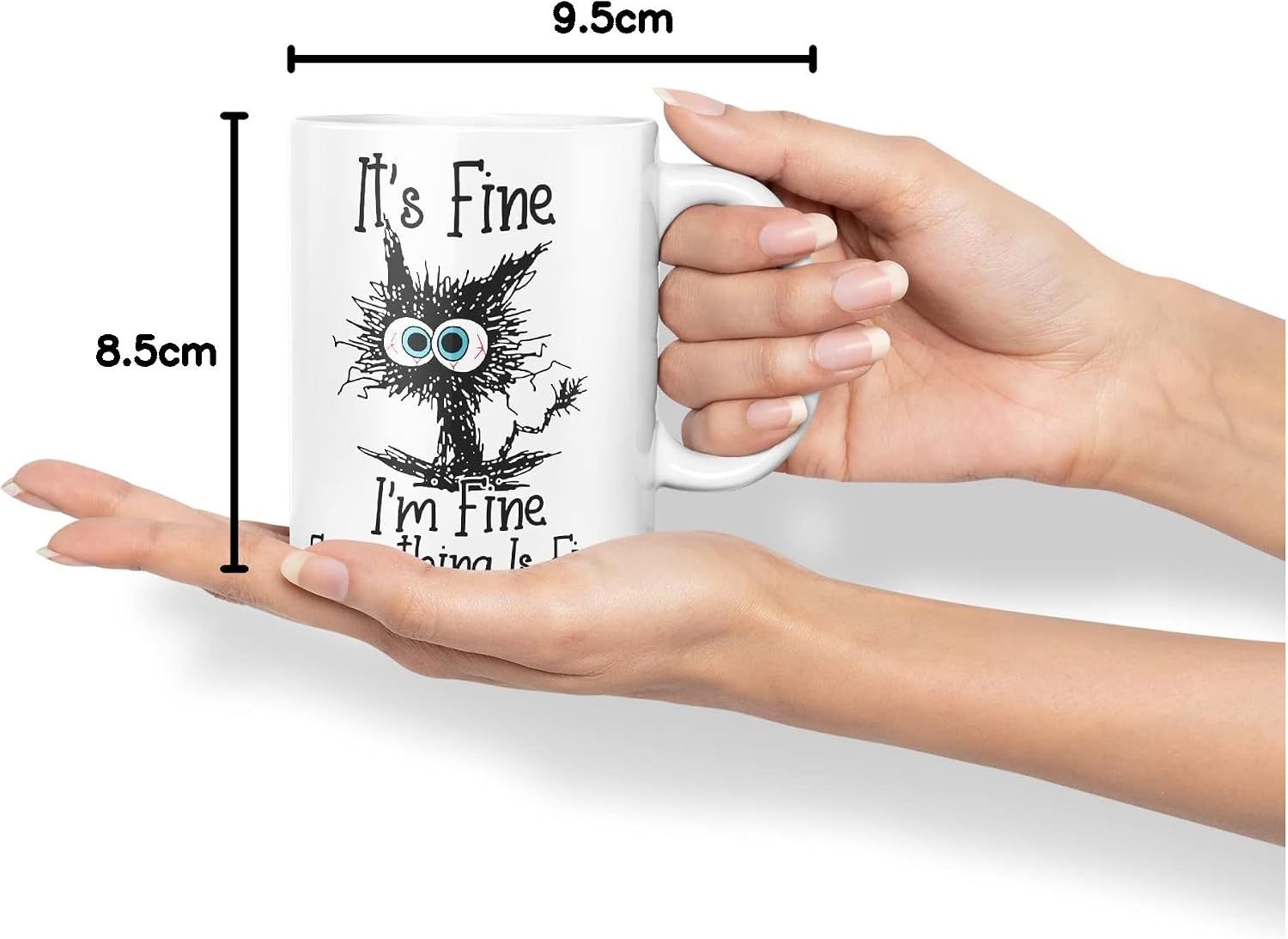 Vixar Its Fine I'm Fine Everything is fine Cat Joke Coloured Mug Cup Gift Birthday Work Office Christmas Tea Coffee (White)